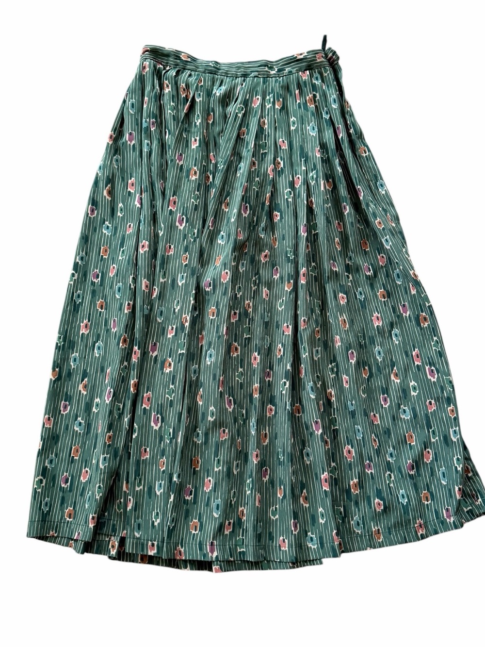 Vintage Jaeger Green Floral Pleated Maxi Skirt size 8 (24”)